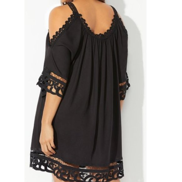 Nwt Vera Crochet Cold Shoulder Swimsuits For All Boho Black - Picture 2 of 3